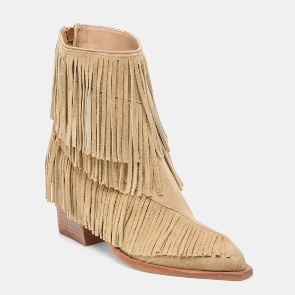 🤎🔹️Dolce Vita 🔹️Dark Taupe Suede TOREY Western  Fringe Ankle Booties - Picture 2 of 11